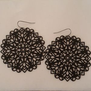 Black 2" Round Mandala Style Earrings